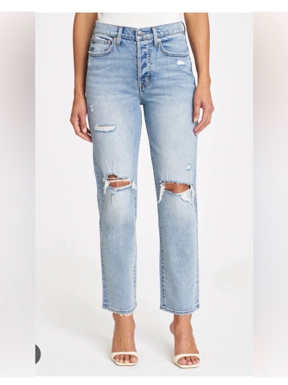 pistola Light Blue Distressed High-Rise Straight Jeans